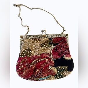 Vintage Floral Embroidered Beaded Evening Bag